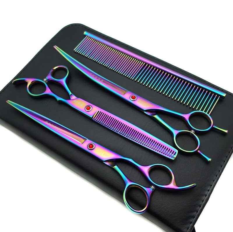 KINGSTAR 8.0in. Professional Pet Grooming Scissors Set,Titatium Plated Straight & Thinning & Curved Scissors Set with Comb,Dog Grooming,A563 - Image 1